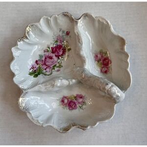 ANTIQUE SERVING BOWL 3 Parts Candy Condiments Bavaria White Porcelain Roses